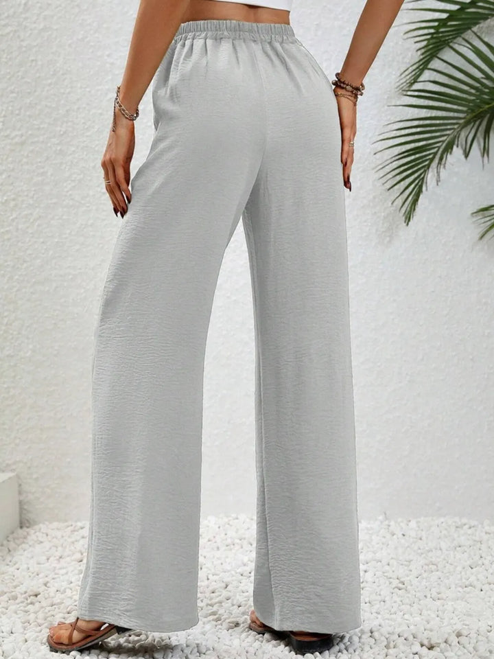 High-rise wide leg drawstring pants with pockets