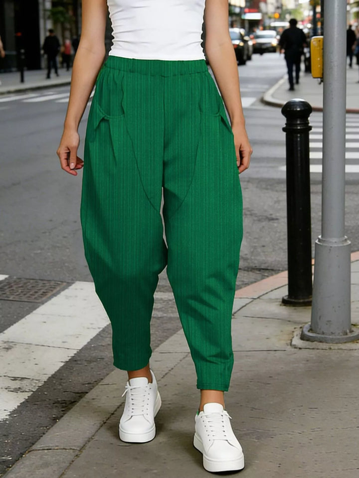 Dark Green Plus size elastic waist harem pants with side pockets