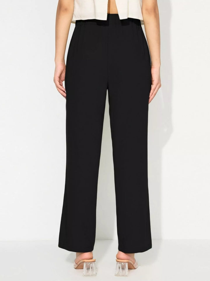 Wide leg pull-on pants with drawstring tie waist