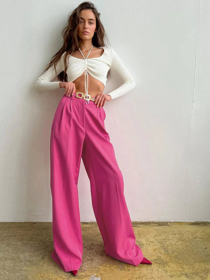 Pleated wide-leg dress pants with high-rise waist