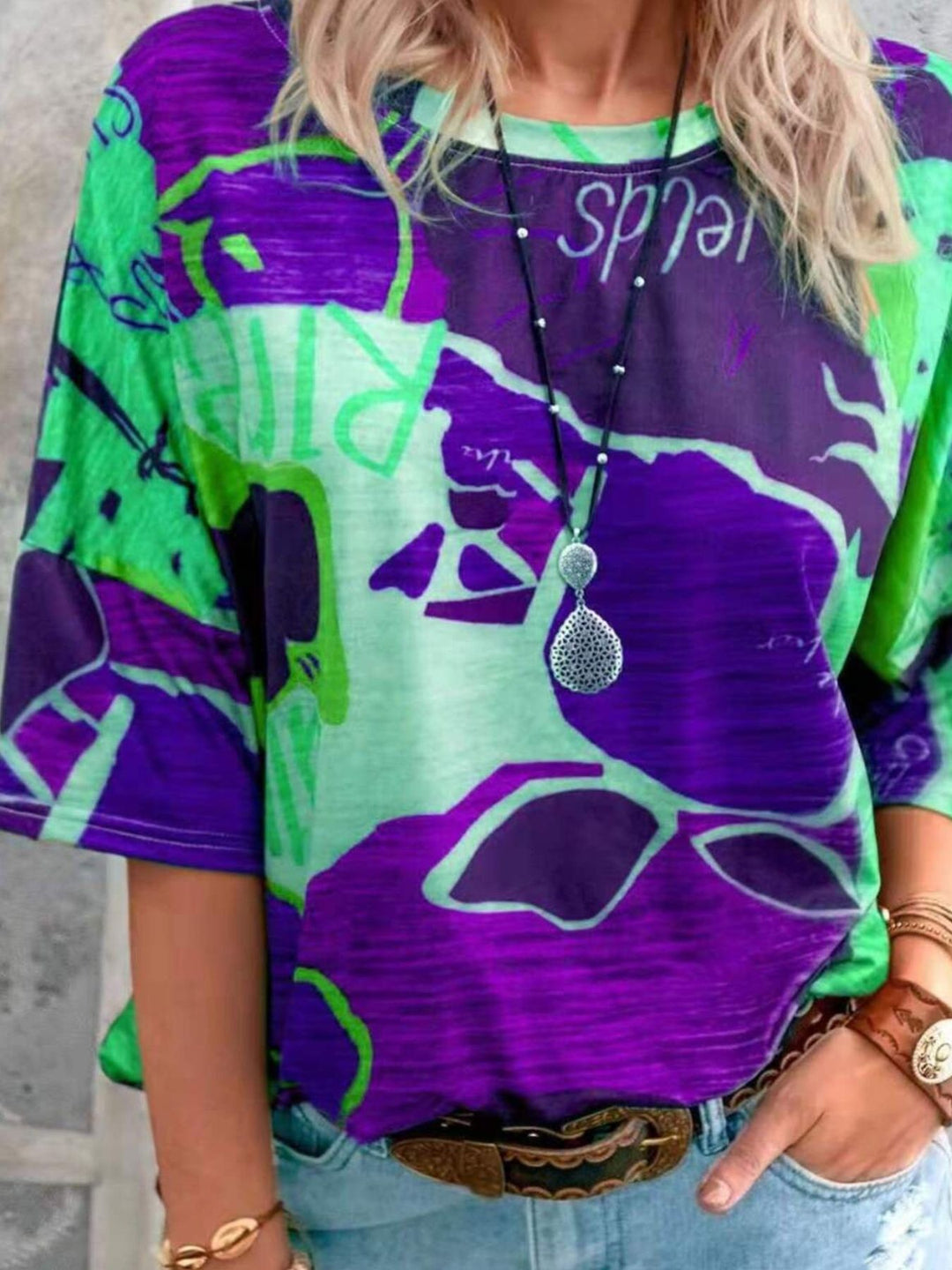 Geometric Purple Abstract stripe round-neck short sleeve t-shirt