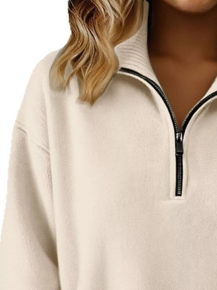 Half-zip dropped-shoulder knit sweater with ribbed collar