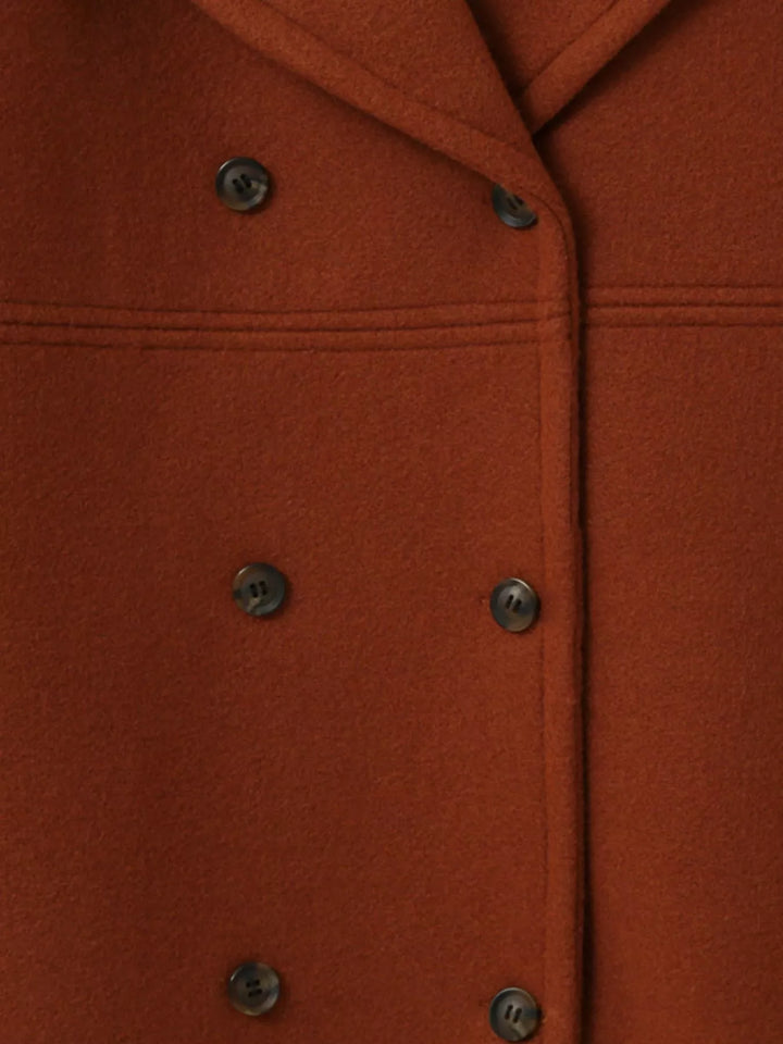 Double-breasted longline coat with notched lapel collar