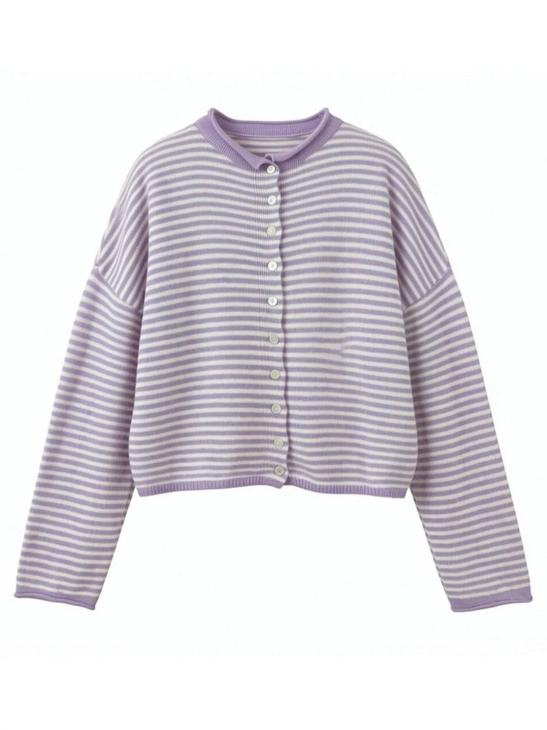 Striped button-front knit cardigan with drop shoulders
