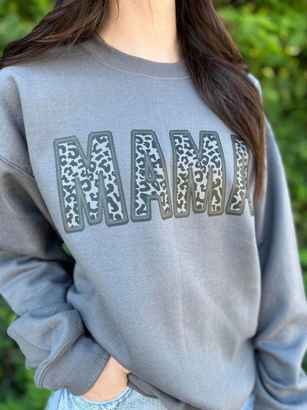 Faux Embroidery Leopard Mama Sweatshirt - Azoroh