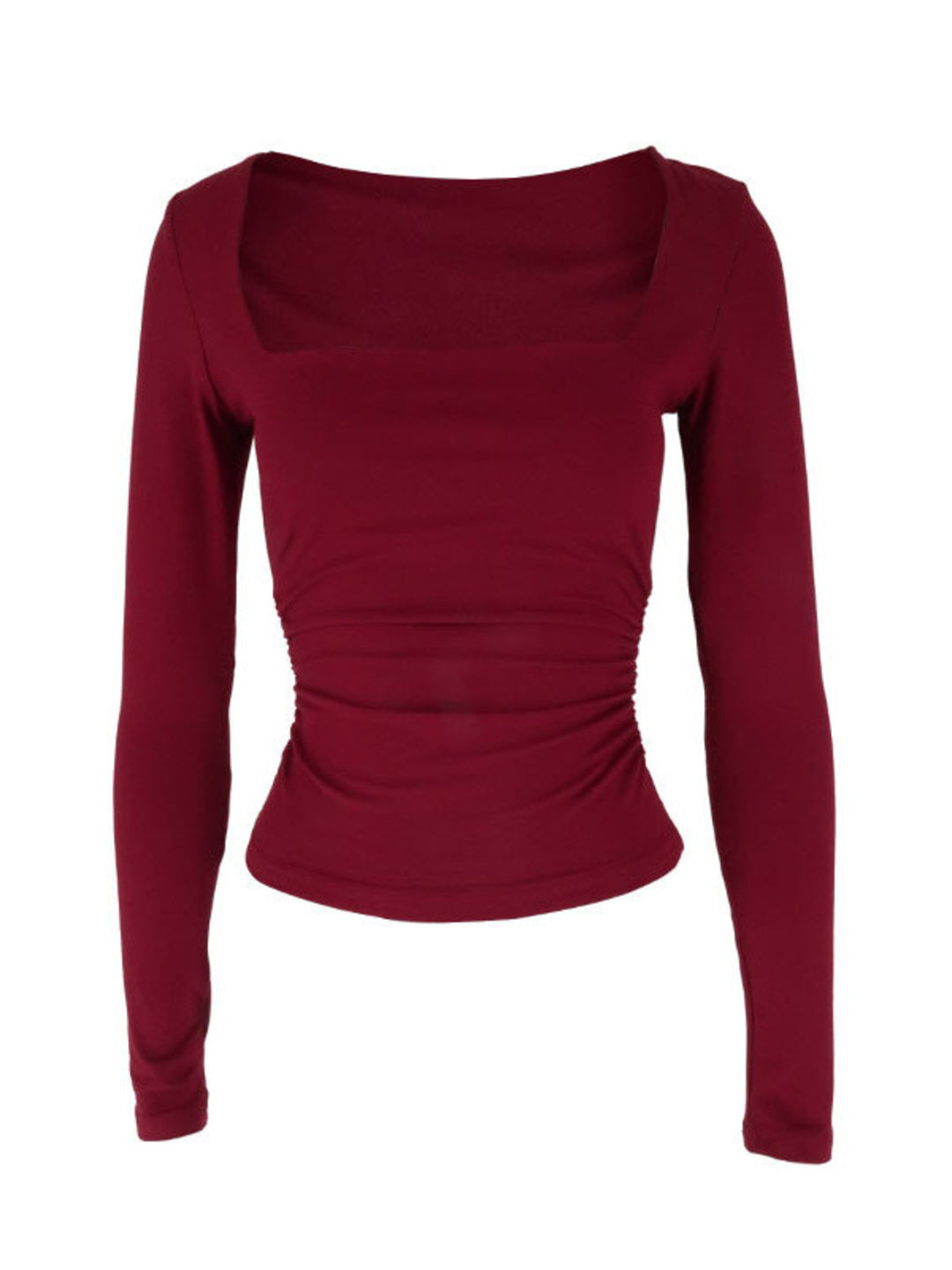 Square neck slim-fit long sleeve top with ruched sides