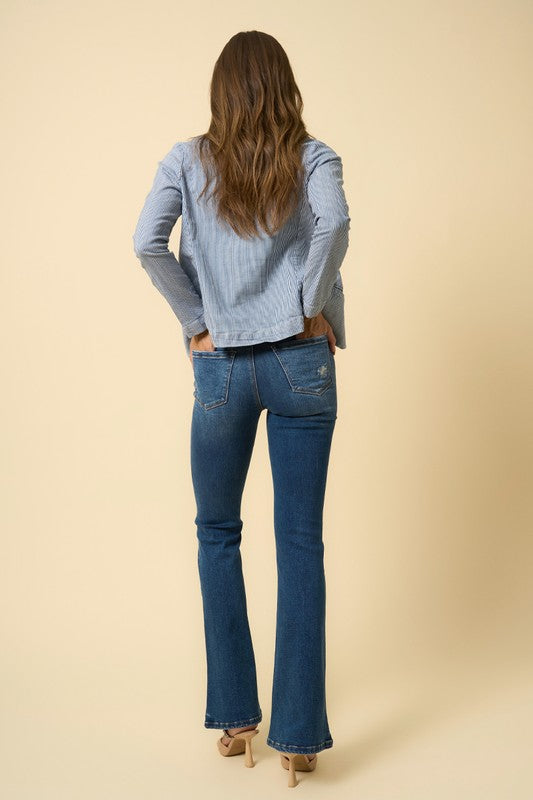Riviera High Rise Flare Jeans With Grinding Detail