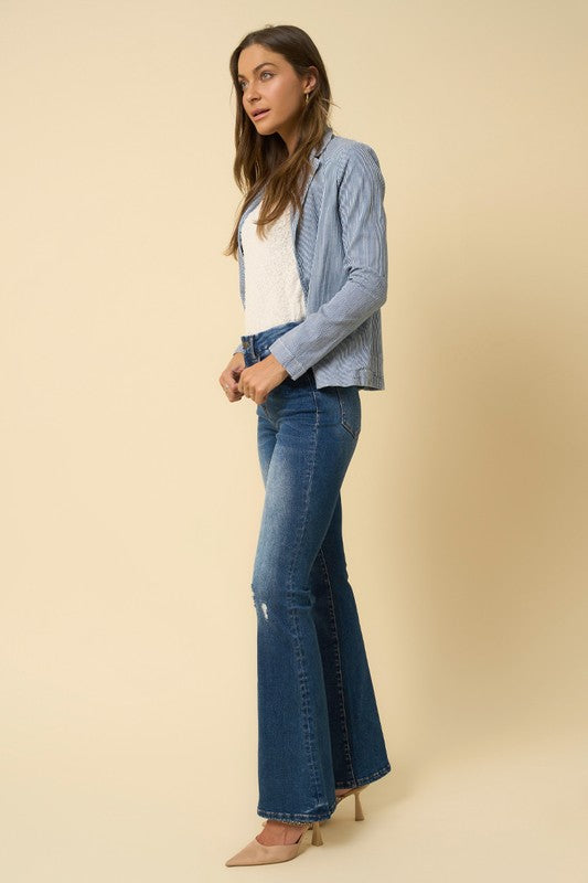 Riviera High Rise Flare Jeans With Grinding Detail