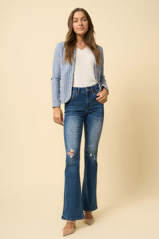 Riviera High Rise Flare Jeans With Grinding Detail