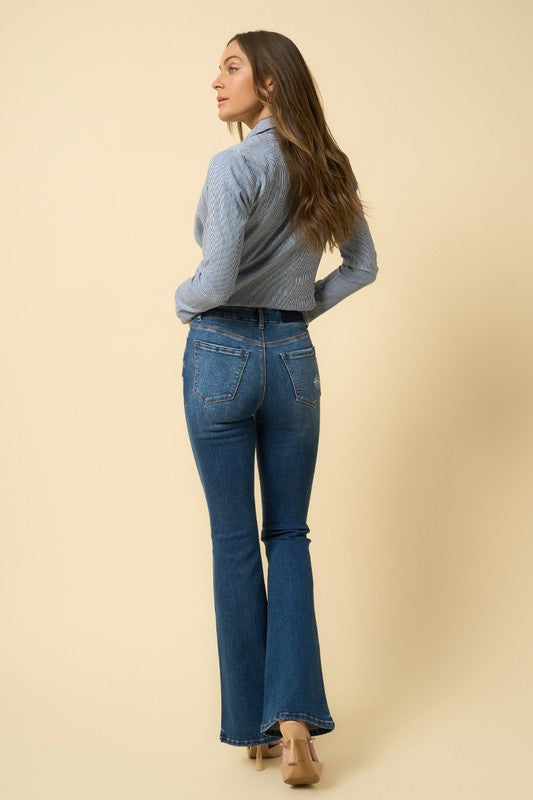 Riviera High Rise Flare Jeans With Grinding Detail
