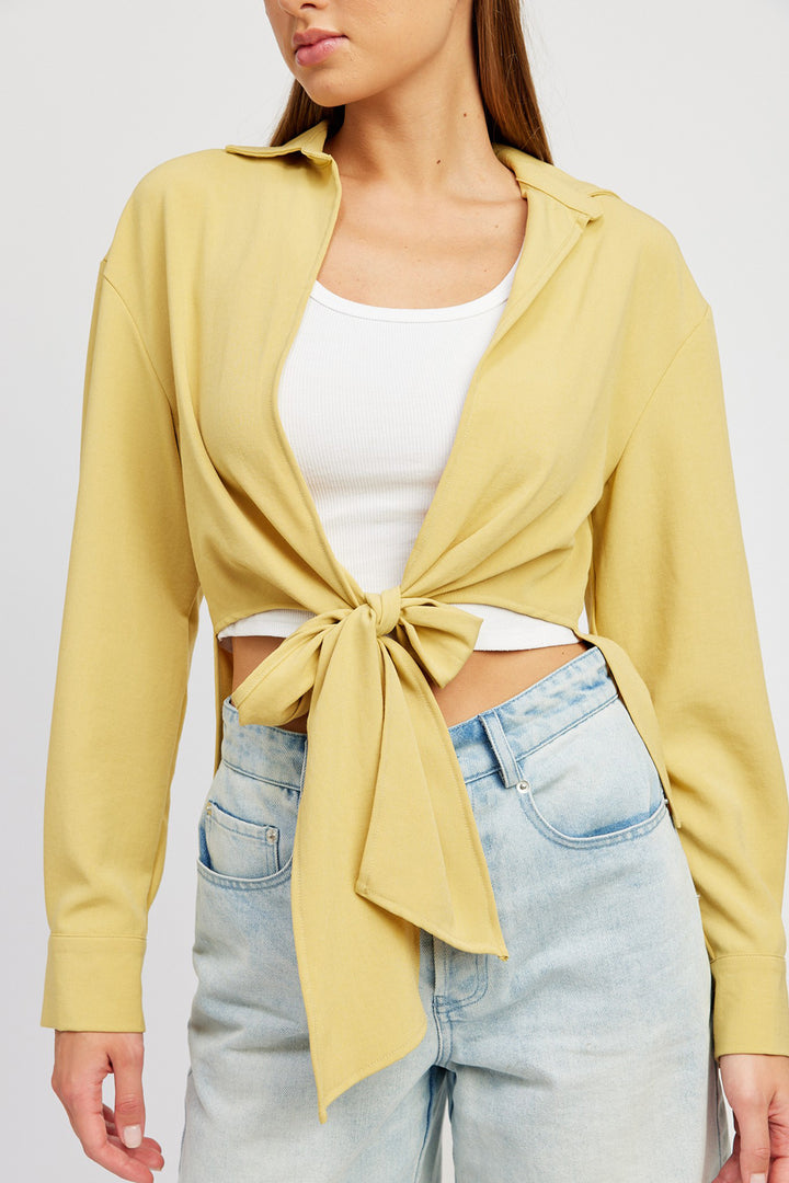 TIE FRONT CROPPED BLOUSE