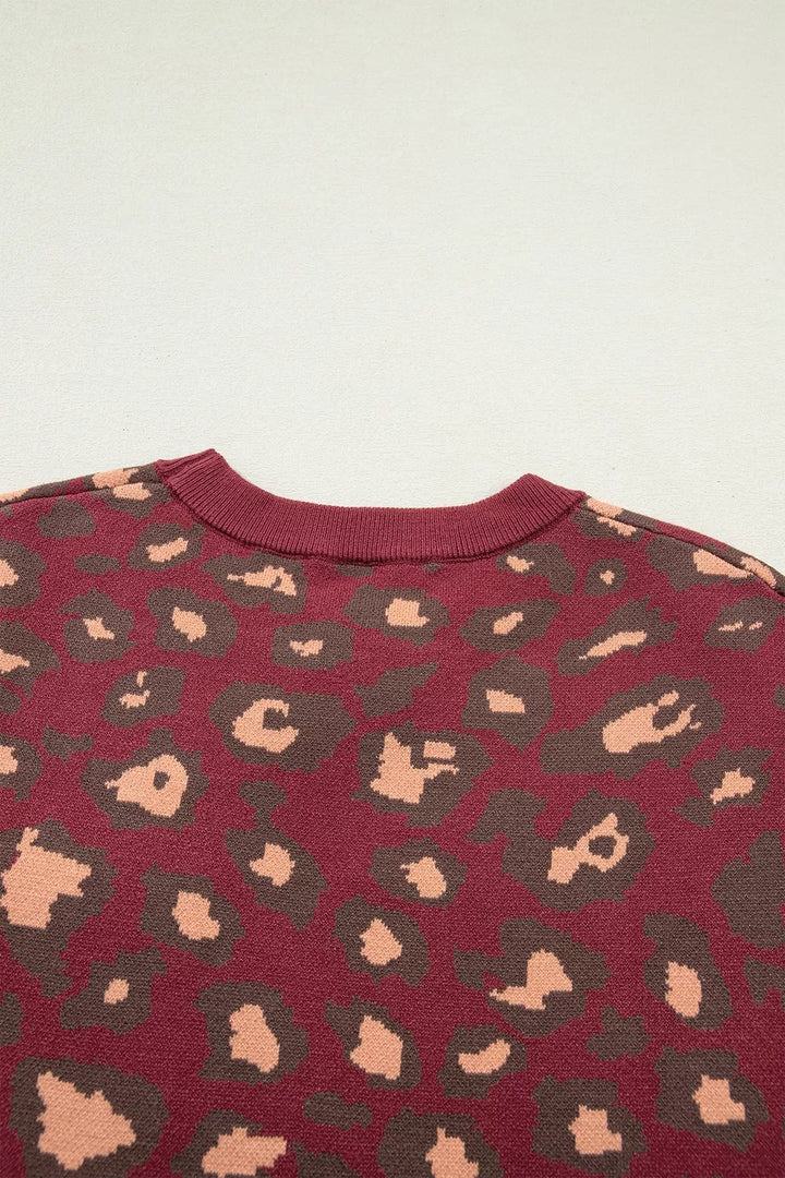 Leopard print cap sleeve knit top with chest pocket