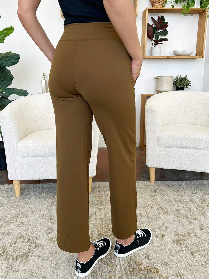 High-waist drawstring wide leg pants with patch pockets