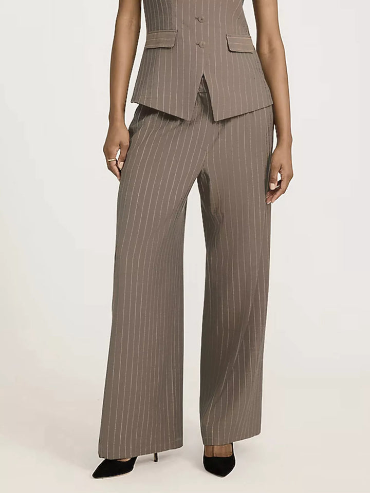 Pleated pinstripe high-rise wide-leg trousers