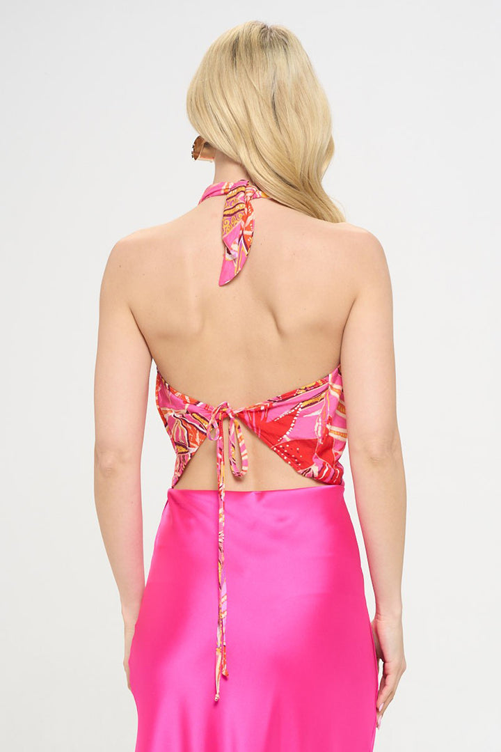 Paraiso Tropical Cowl Neck Backless Halter Top