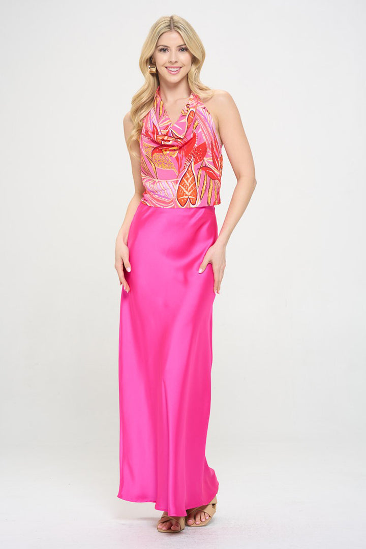 Paraiso Tropical Cowl Neck Backless Halter Top