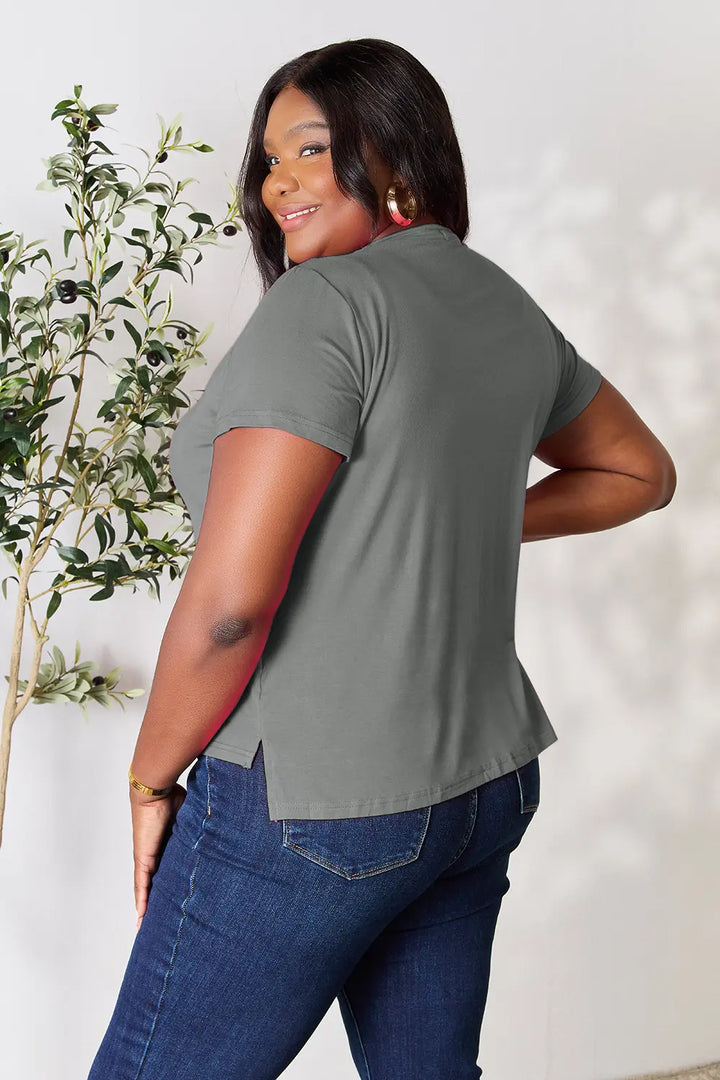 Round neck short sleeve tee in soft rayon knit
