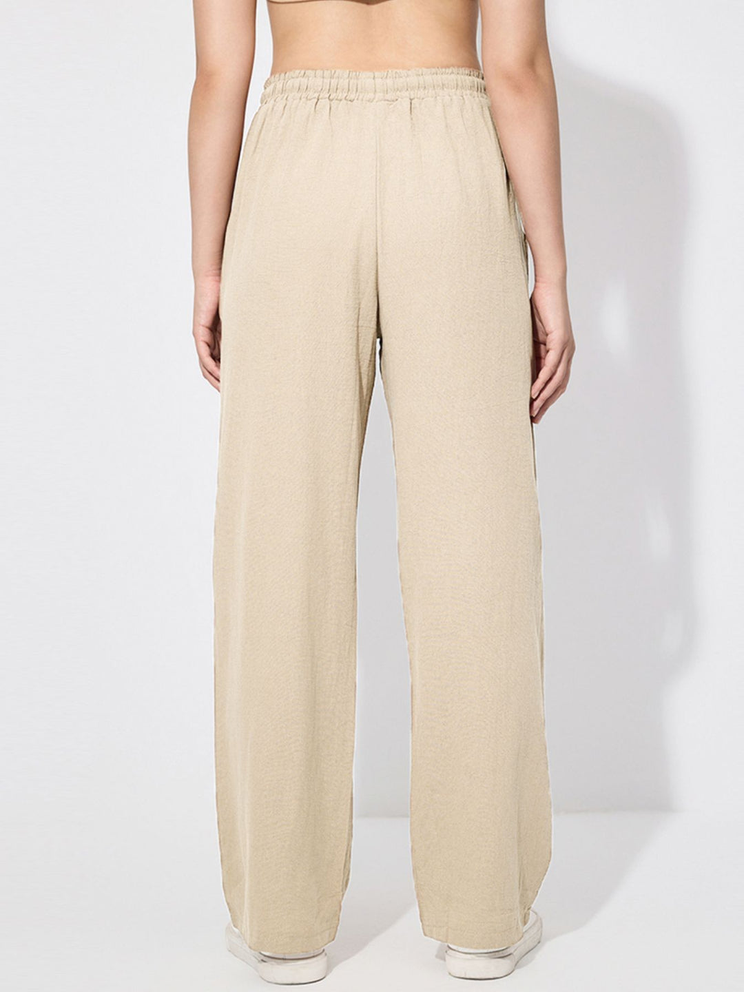 Drawstring wide-leg pull-on pants with side pockets