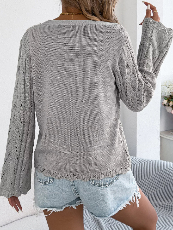 Openwork tie-front knit cardigan with bell sleeves