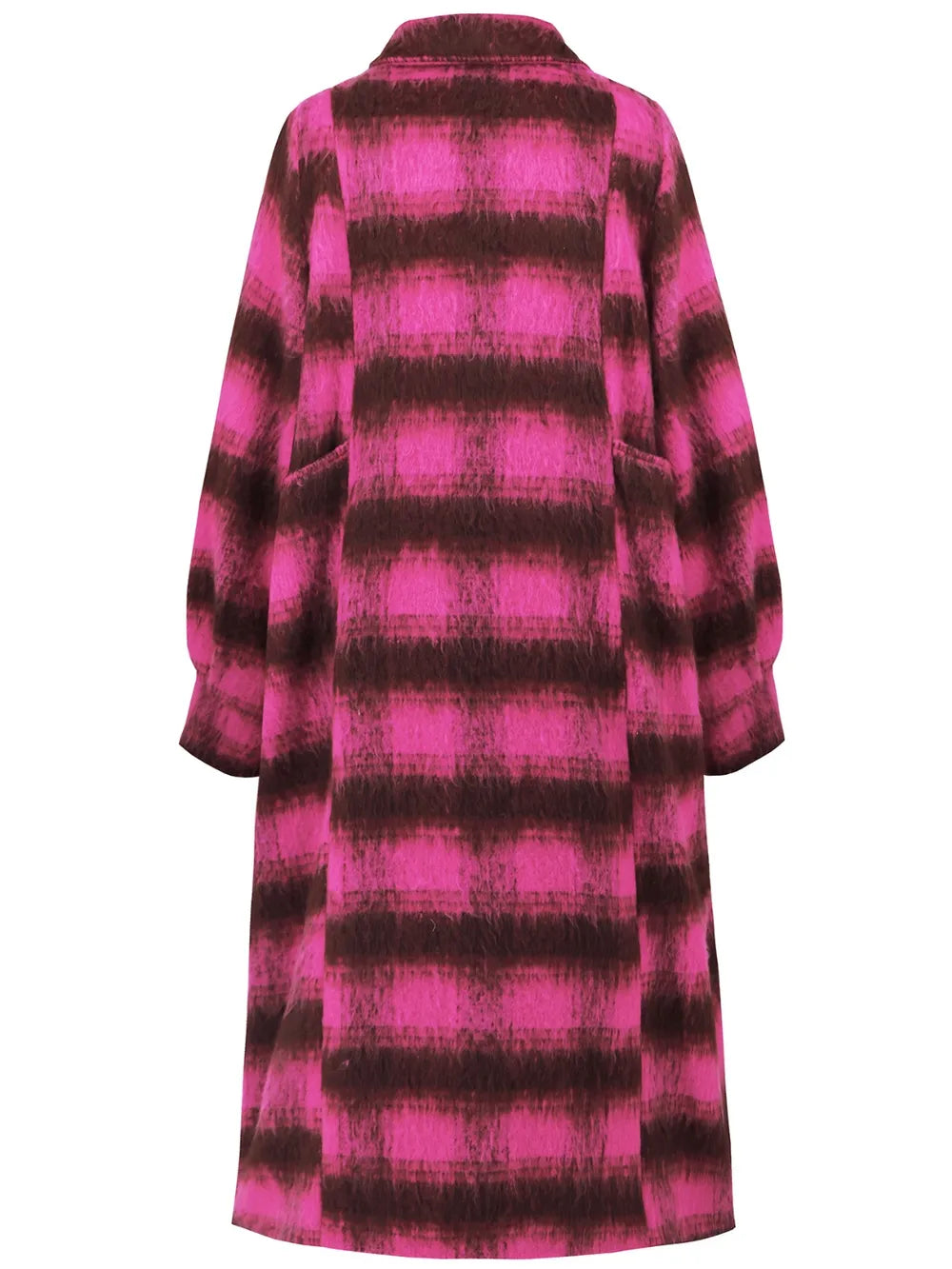 Plaid double-breasted longline coat with notch lapel