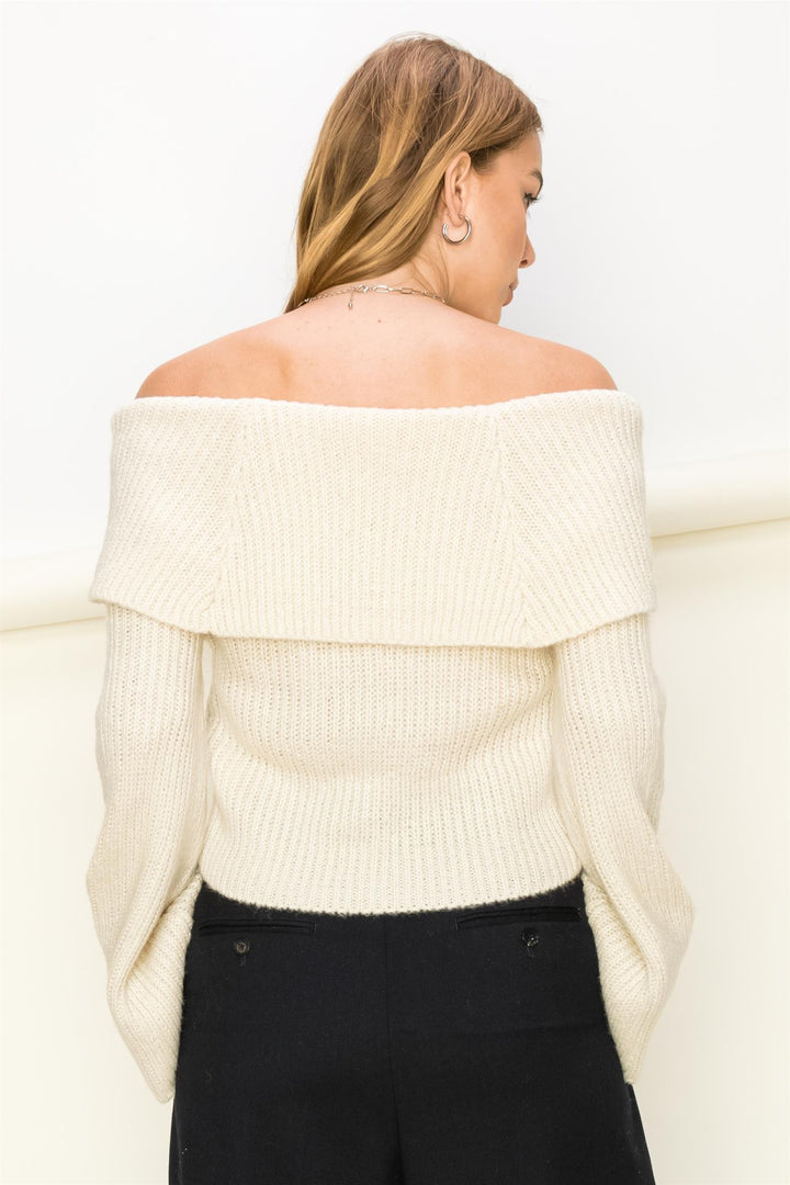 Tease Me Ribbed Off-Shoulder Sweater - Azoroh