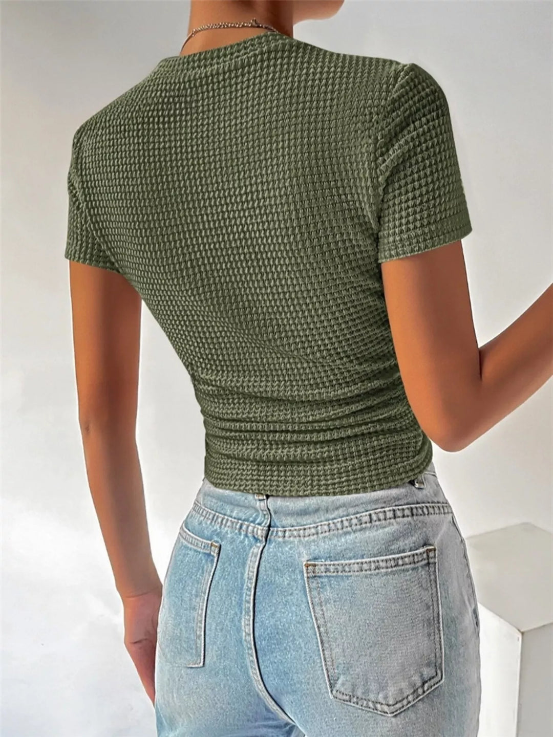 Textured waffle knit slim-fit crew neck tee