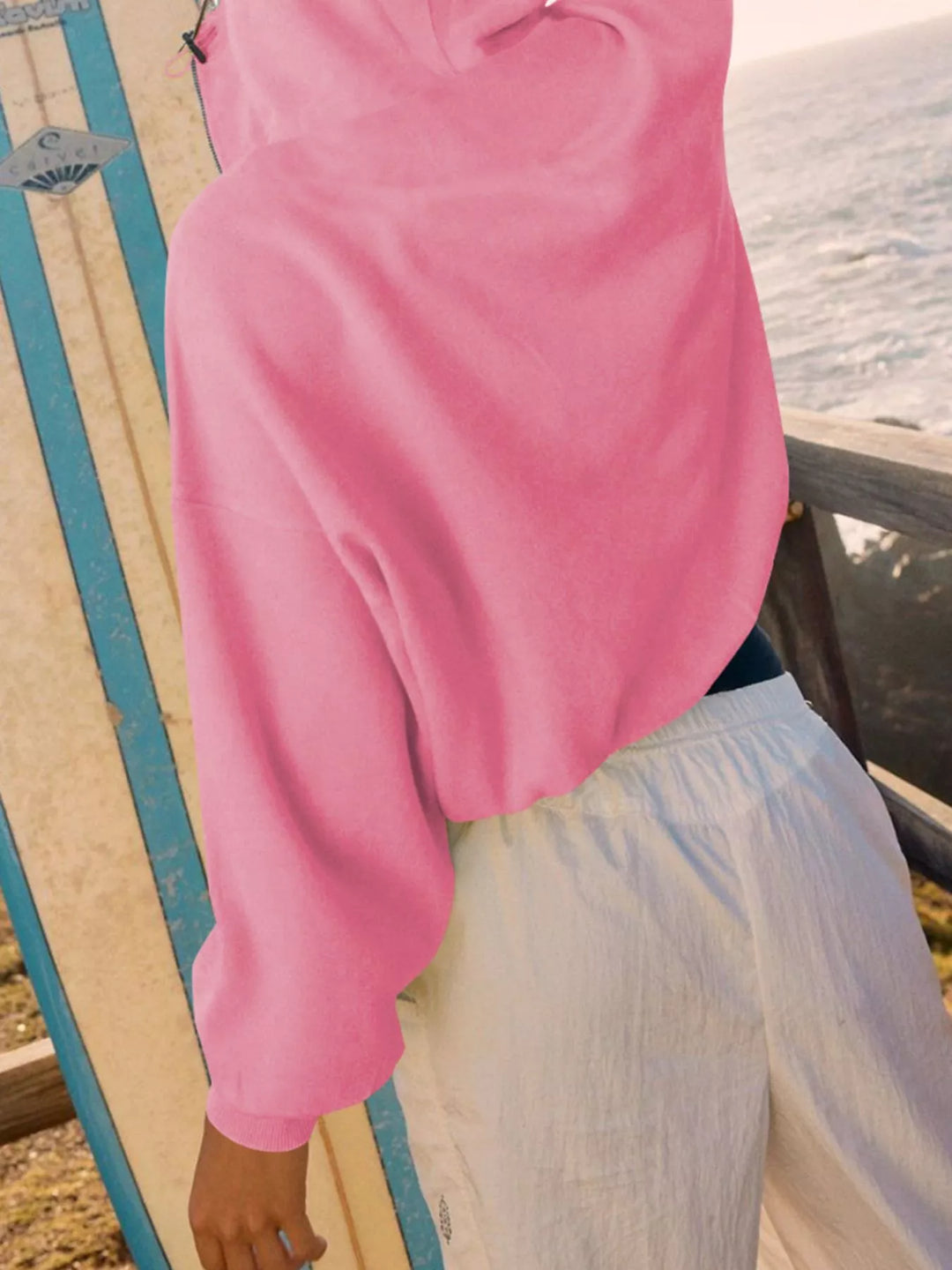 Half-zip hoodie with dropped shoulders and kangaroo pocket