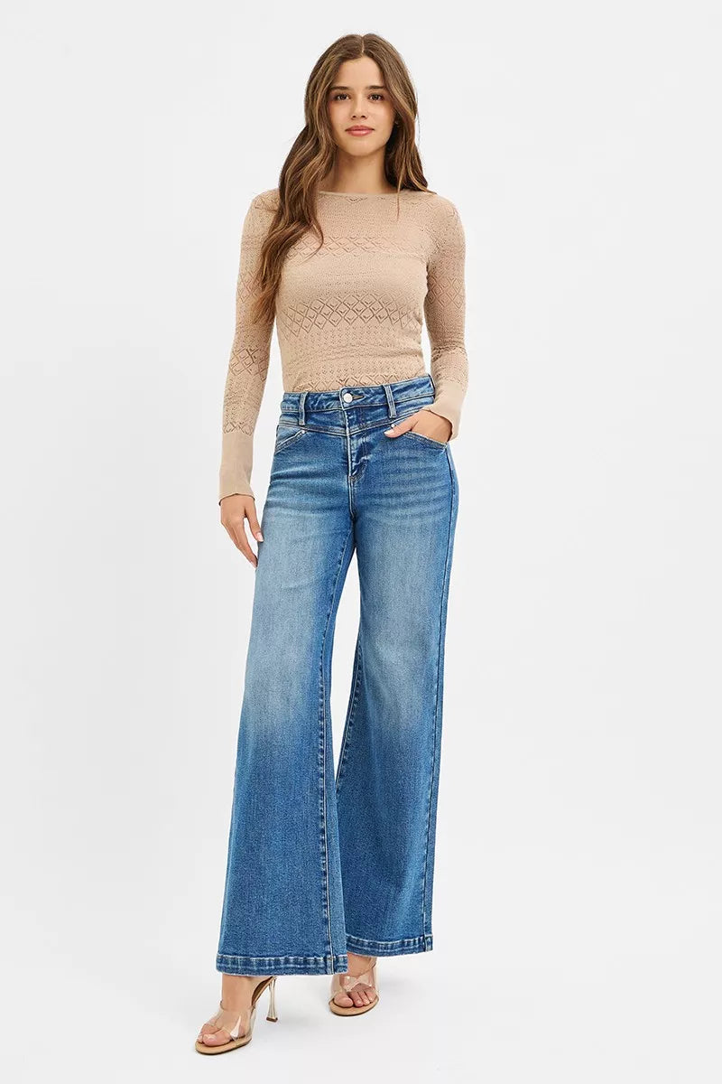 High-rise wide leg jeans with front yoke and heart back pocket
