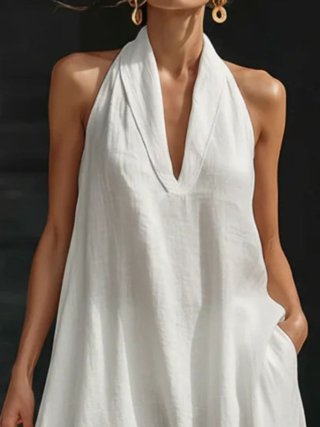Plunge halter maxi dress with side pockets