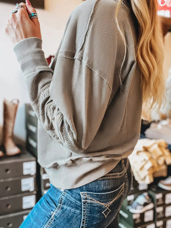 Aztec embroidered Western V-neck pullover sweatshirt