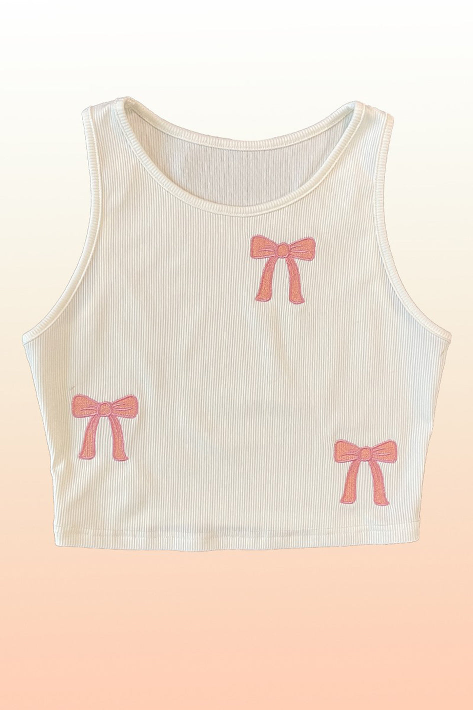 Sweetie Bow Embroidered Ribbed Crop Tank