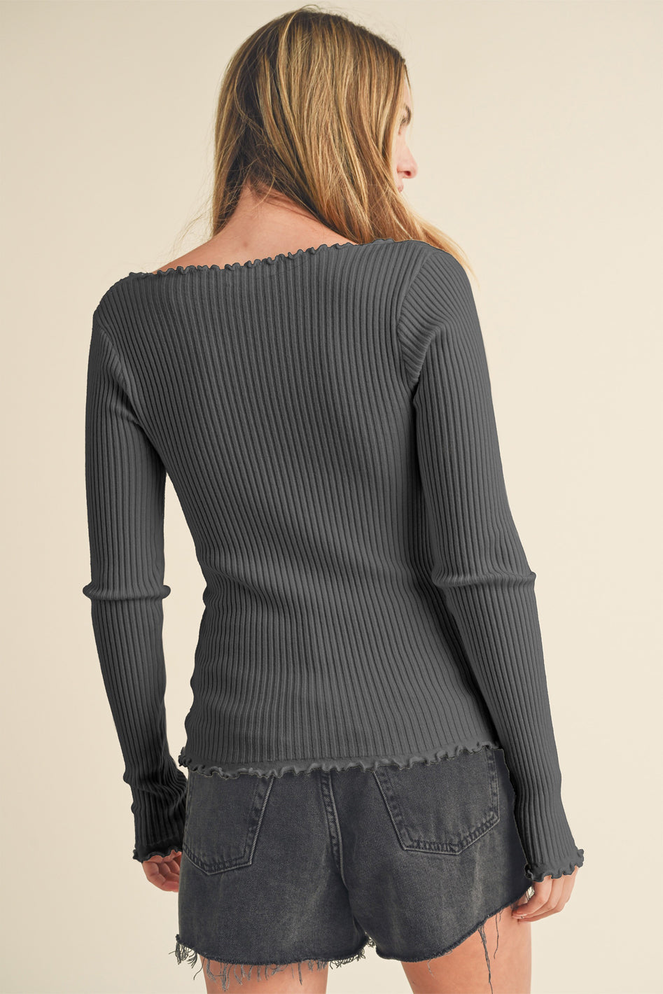 Adalie Scalloped Trim Ribbed Knit Sweater