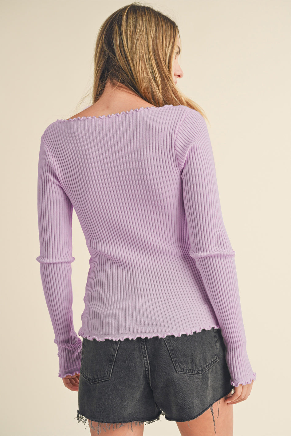 Adalie Scalloped Trim Ribbed Knit Sweater