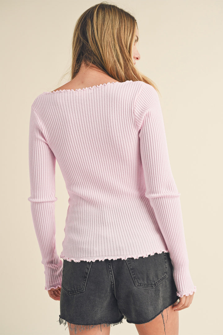 Adalie Scalloped Trim Ribbed Knit Sweater