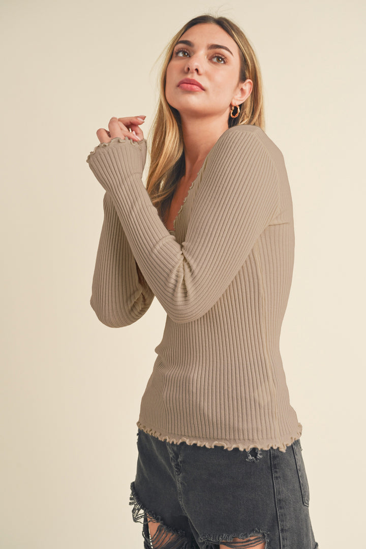 Adalie Scalloped Trim Ribbed Knit Sweater