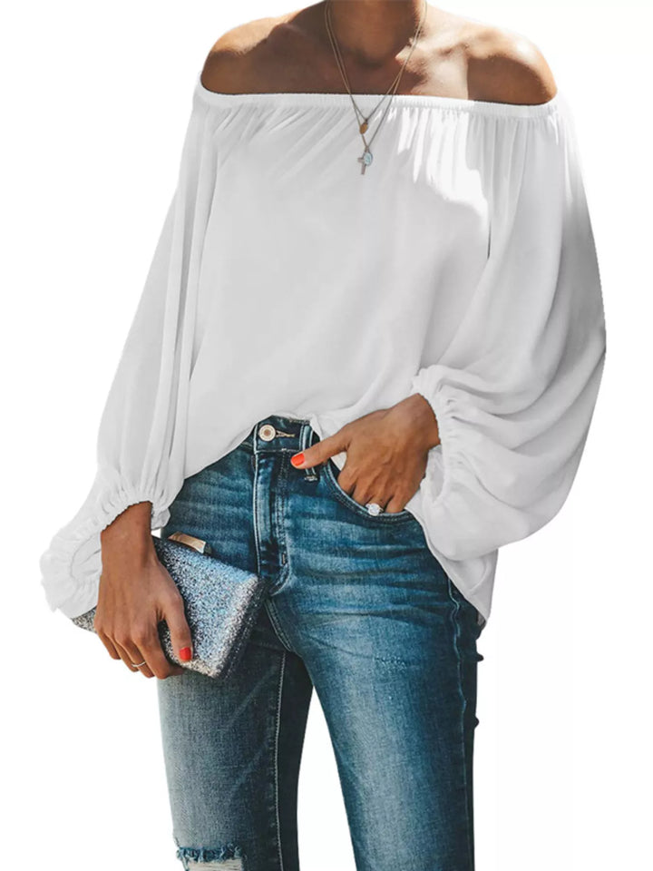 White Off-shoulder balloon sleeve blouse