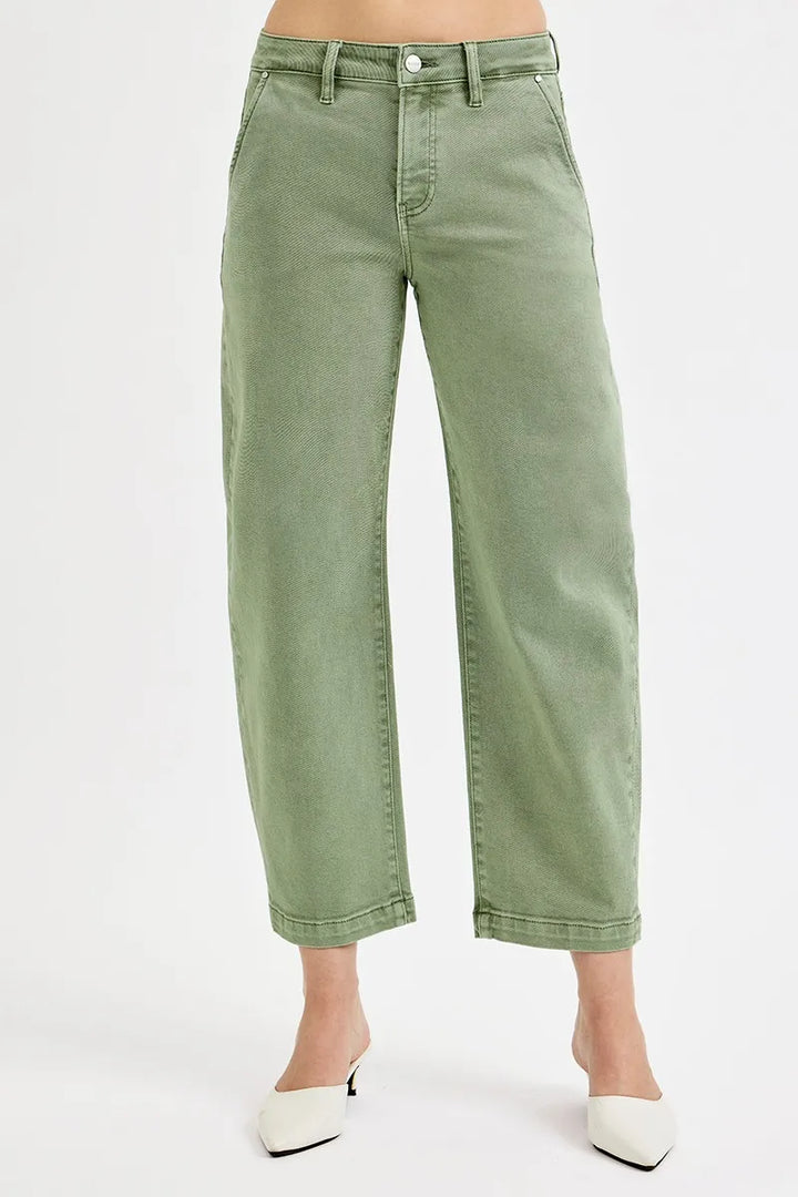 Tummy control high-rise crop barrel jeans