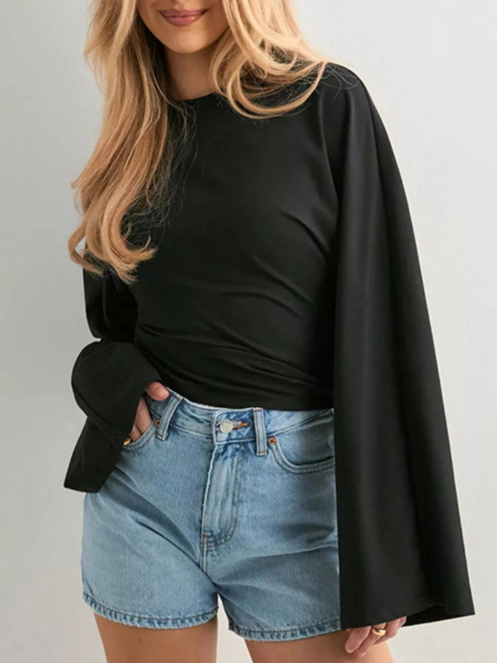 Fitted long sleeve top with flared bell sleeves