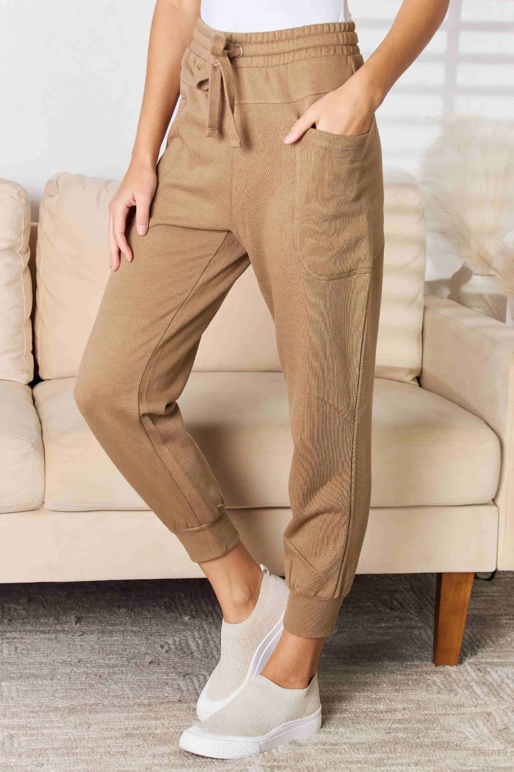 High-rise relaxed jogger pants with drawstring waist