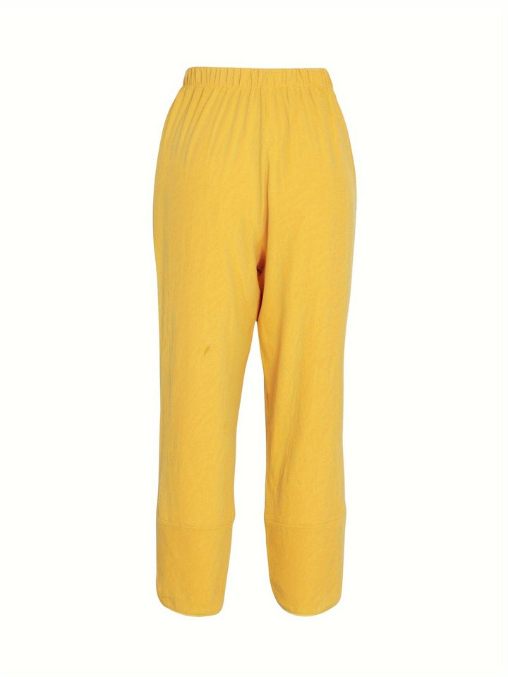 Elastic-waist wide-leg pants with tulip hem and pockets