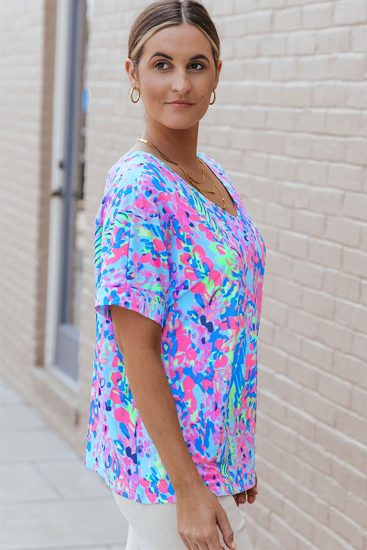 Waterfall Blooms Relaxed Fit V-Neck Tee