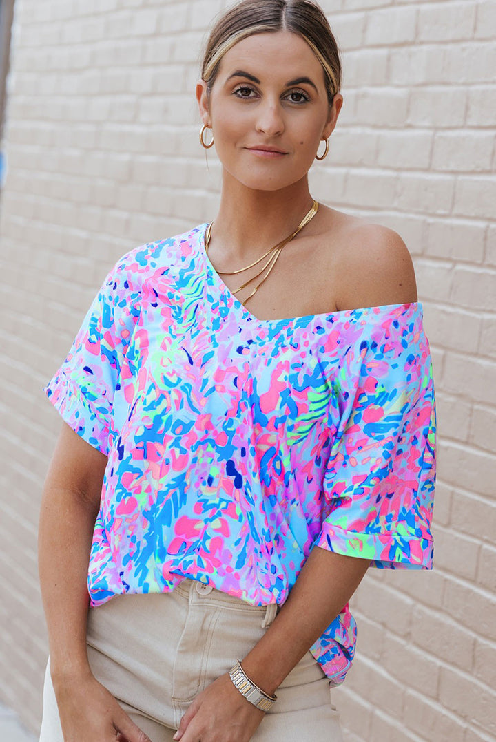 Waterfall Blooms Relaxed Fit V-Neck Tee