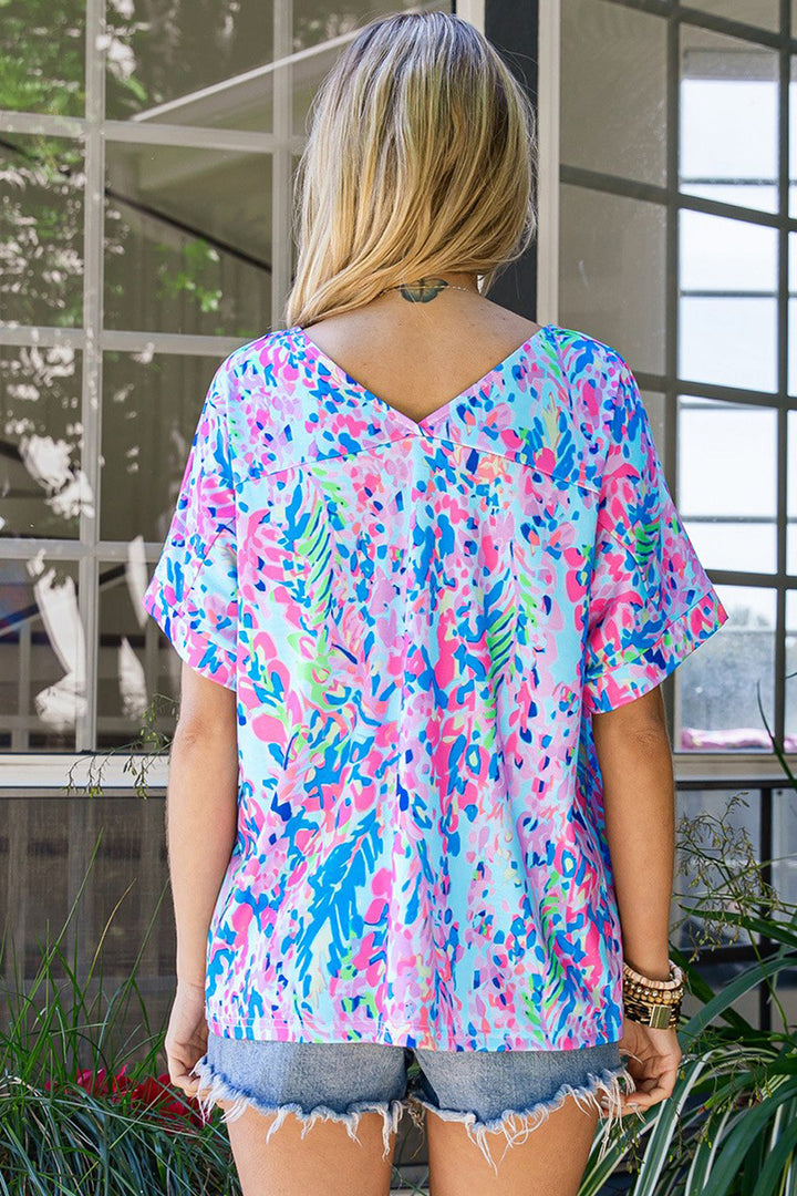 Waterfall Blooms Relaxed Fit V-Neck Tee
