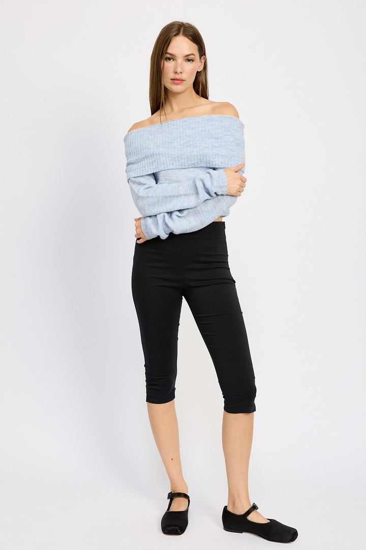 Ophelia Fold Over Off-Shoulder Cropped Sweater