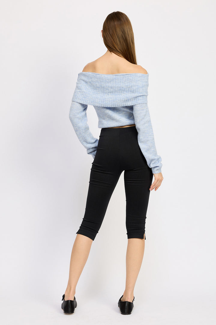 Ophelia Fold Over Off-Shoulder Cropped Sweater