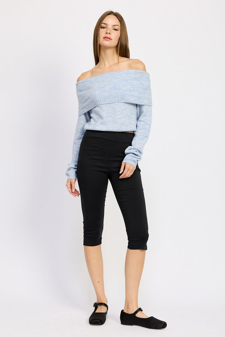 Ophelia Fold Over Off-Shoulder Cropped Sweater