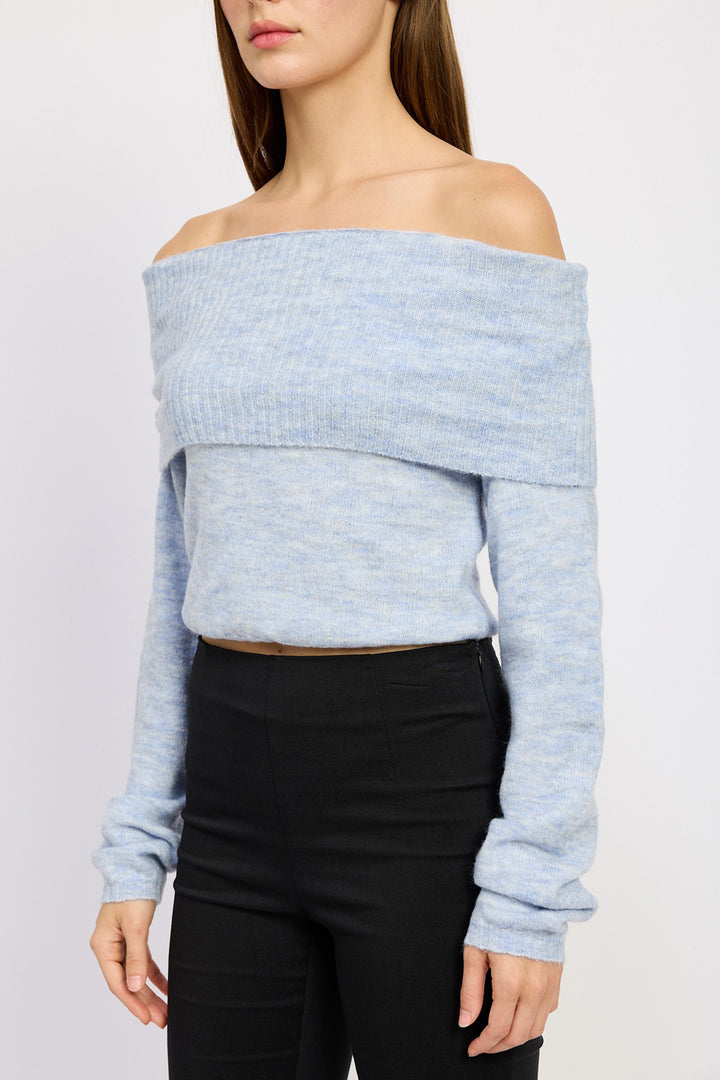 Ophelia Fold Over Off-Shoulder Cropped Sweater
