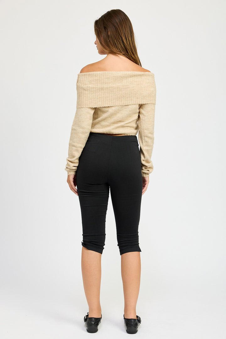 Ophelia Fold Over Off-Shoulder Cropped Sweater