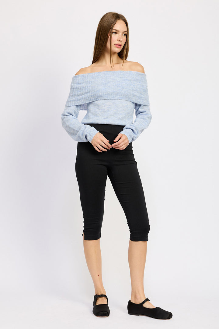 Ophelia Fold Over Off-Shoulder Cropped Sweater