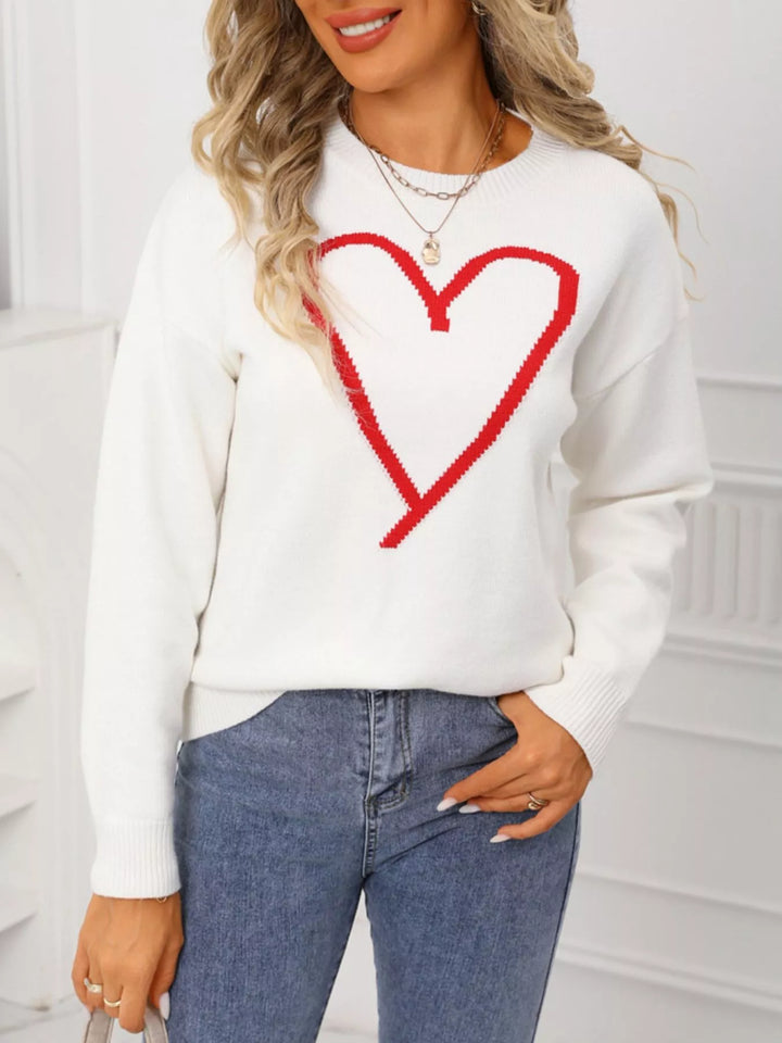 Heart graphic dropped shoulder crew neck sweater